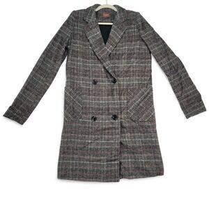 POL Plaid Wool Blend Coat M-L Double Breasted Long Blazer Jacket NWOT Sample‎